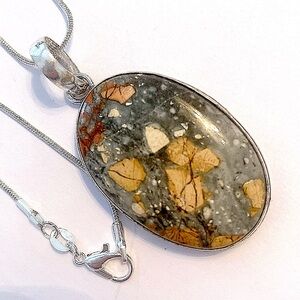 1 1/2 inch, Maligano Jasper pendant on a silver chain.